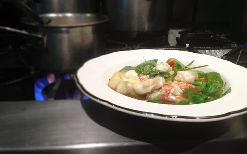 Poached Lobster With Chicken & Lobster Broth & Wilted Nasturtiums