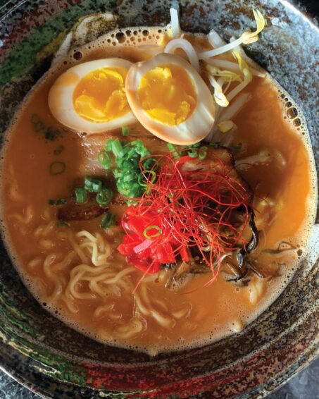 Smoked spicy miso ramen with egg and wood ear.