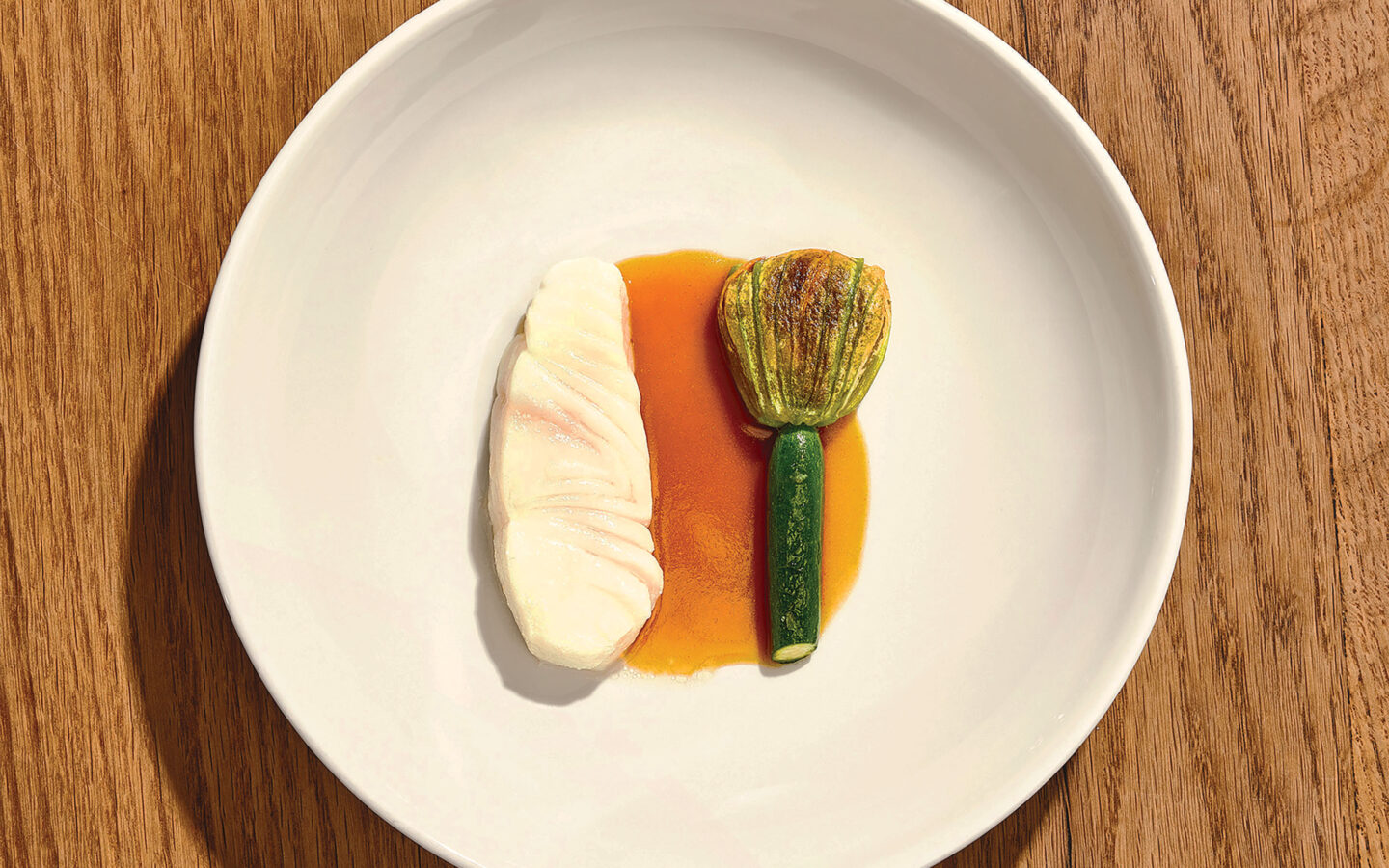 Halibut, zucchini, root vegetable jus.