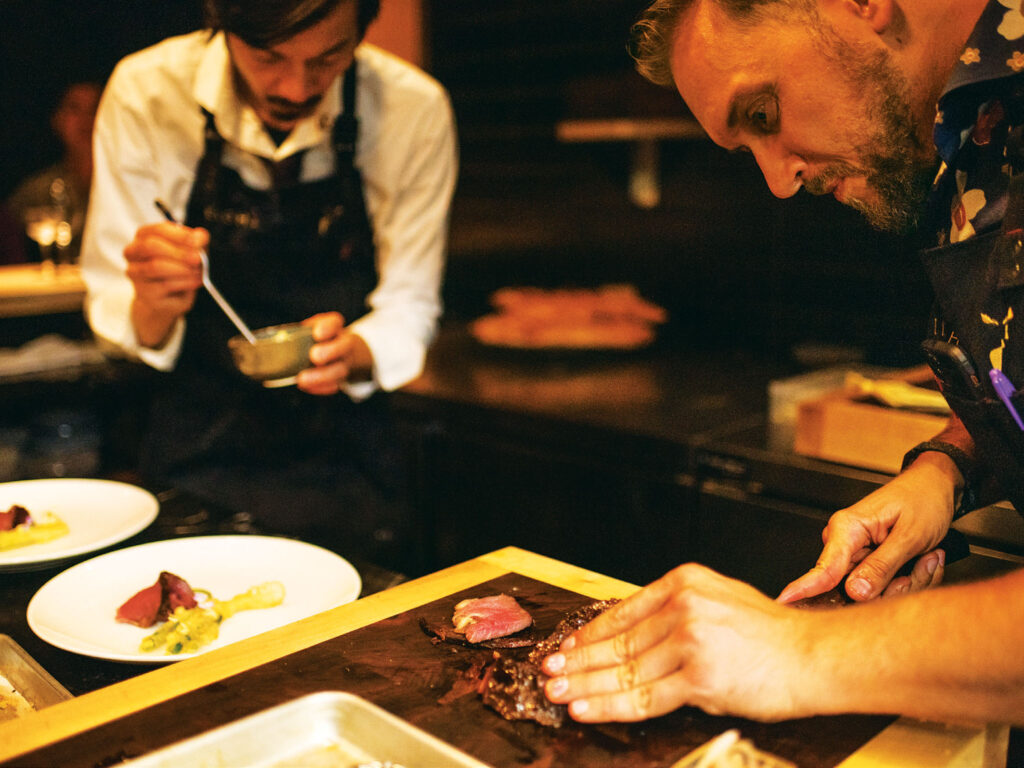 Chef MacLean slicing
a dry-aged cut of six-year-old dairy cow.
