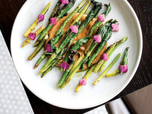 Lily-bulb spears, wild rice miso.