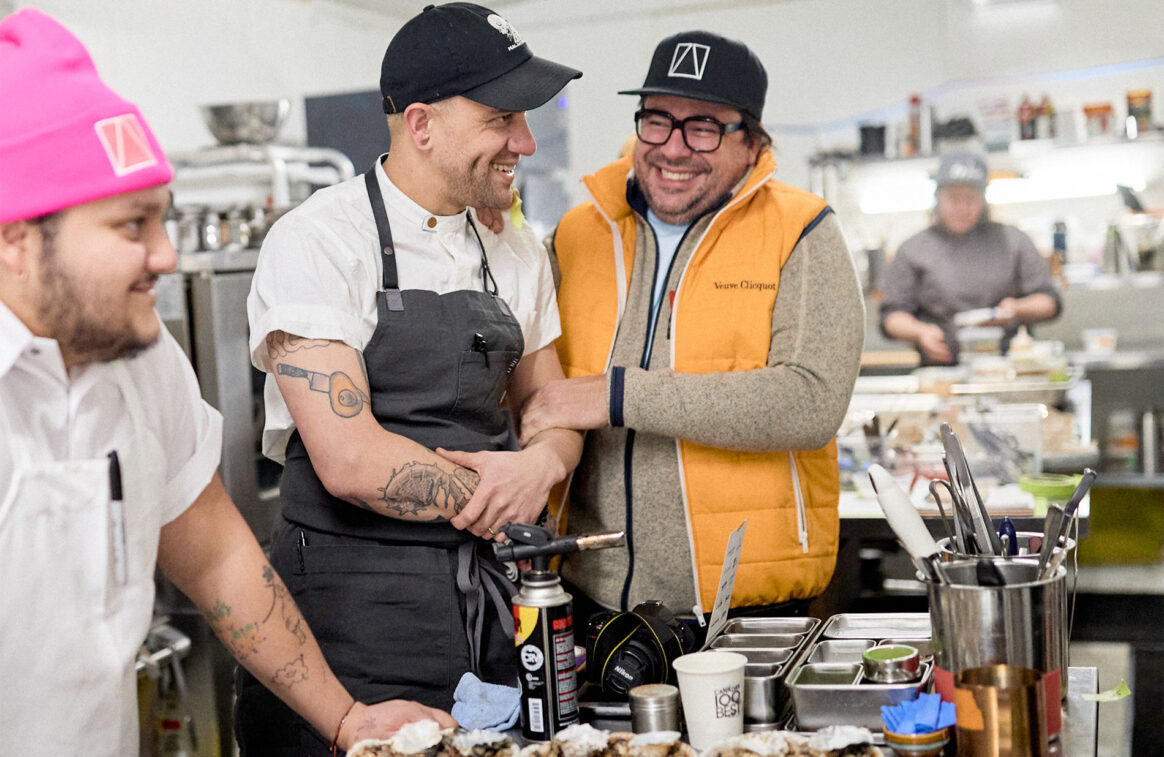 Mandel Hitzer (right) with Neil Zabriskie from Regards restaurant in Portland, Maine, and Pepe Limas (left) of Deer + Almond.
