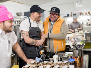 Mandel Hitzer (right) with Neil Zabriskie from Regards restaurant in Portland, Maine, and Pepe Limas (left) of Deer + Almond.